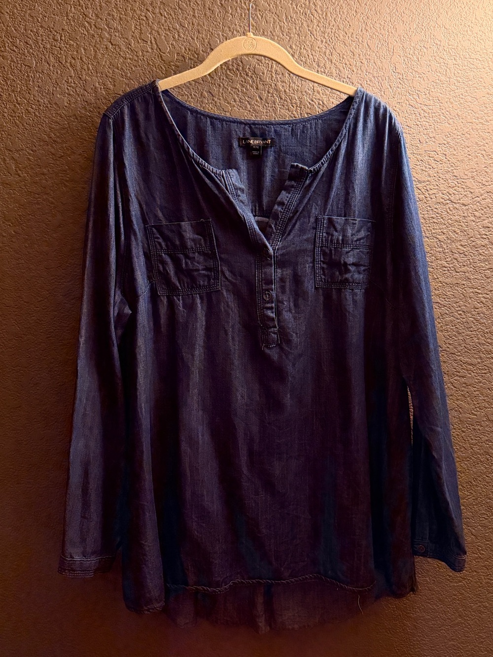 Lane Bryant Indigo Long-Sleeve Henley Shirt - Indigo Blue